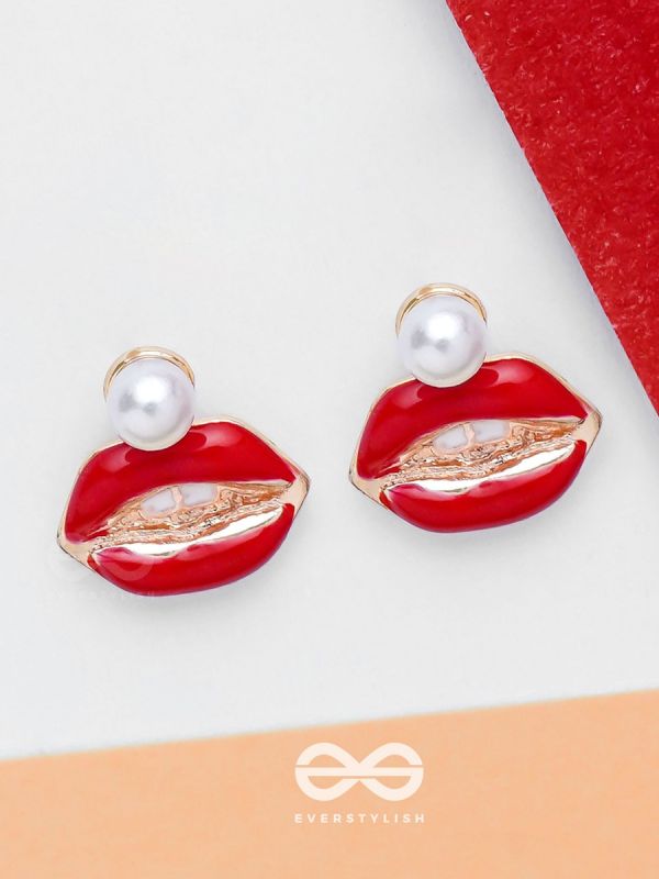 RUBY LIP CHARM - GOLDEN EMBELLISHED EARRINGS