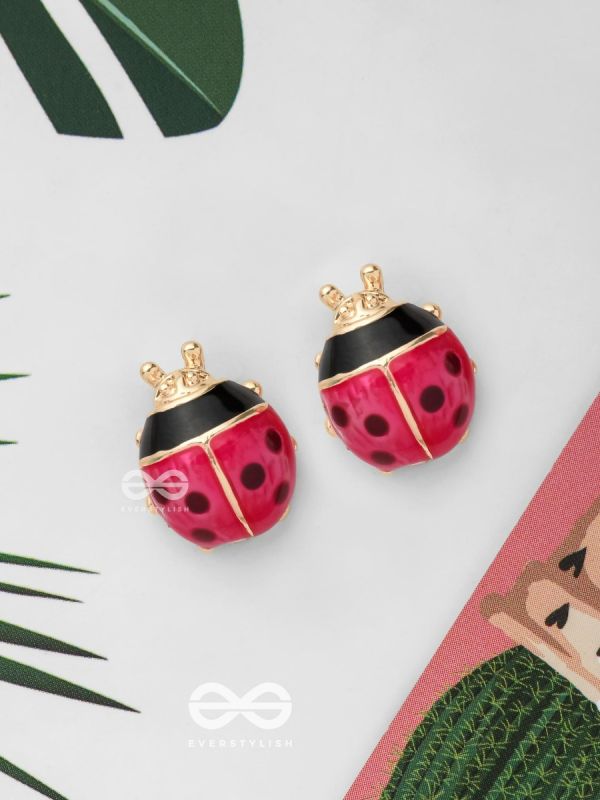 LOVELY LITTLE LADYBUG - GOLDEN EMBELLISHED STUD EARRINGS