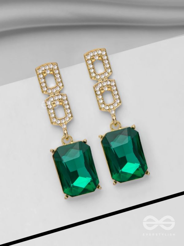 THE SPARKLING EMERALDS - GOLDEN EMBELLISHED EARRINGS
