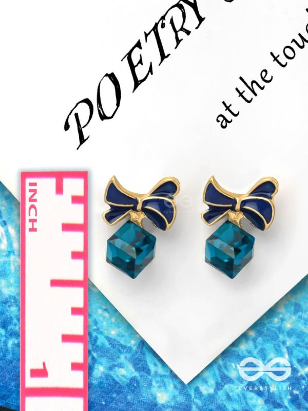 MINGLING MARVELS - GOLDEN AND BLUE EMBELLISHED STUD EARRINGS