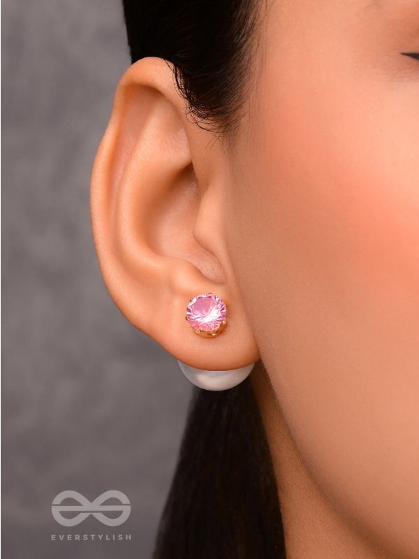 A MYSTIC PEARL - GOLDEN EMBELLISHED EARRINGS (PINK)
