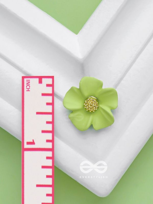 THE BLOSSOM BALLAD - GOLDEN AND GREEN ACRYLIC STUD EARRINGS