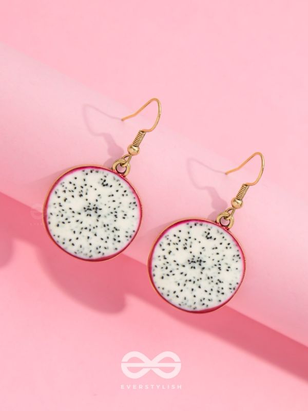 THE DRAGONFRUIT DELICACY - GOLDEN EMBELISHED EARRINGS