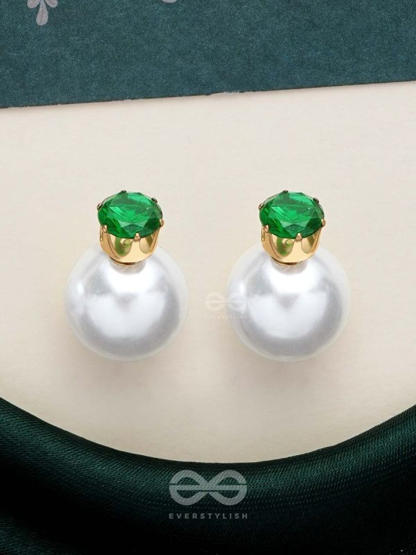 A MYSTIC PEARL - GOLDEN EMBELLISHED EARRINGS (GREEN)