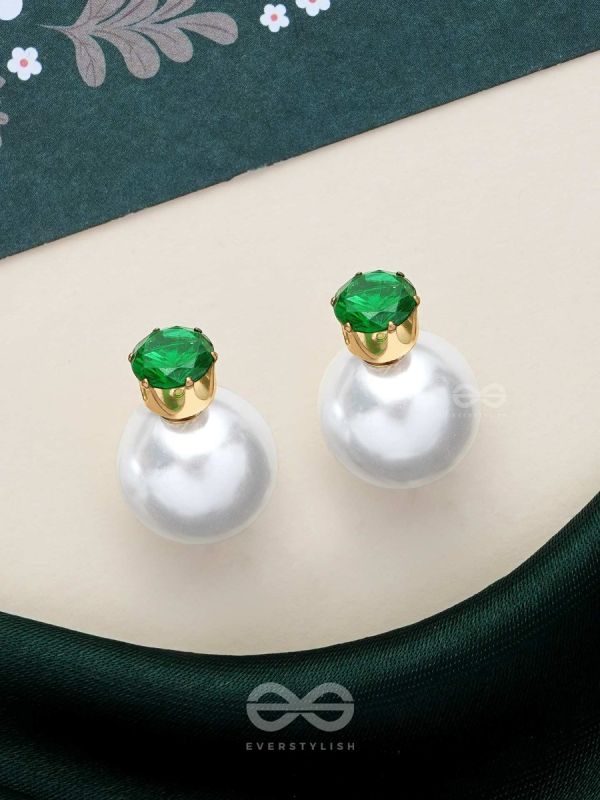 A MYSTIC PEARL - GOLDEN EMBELLISHED EARRINGS (GREEN)