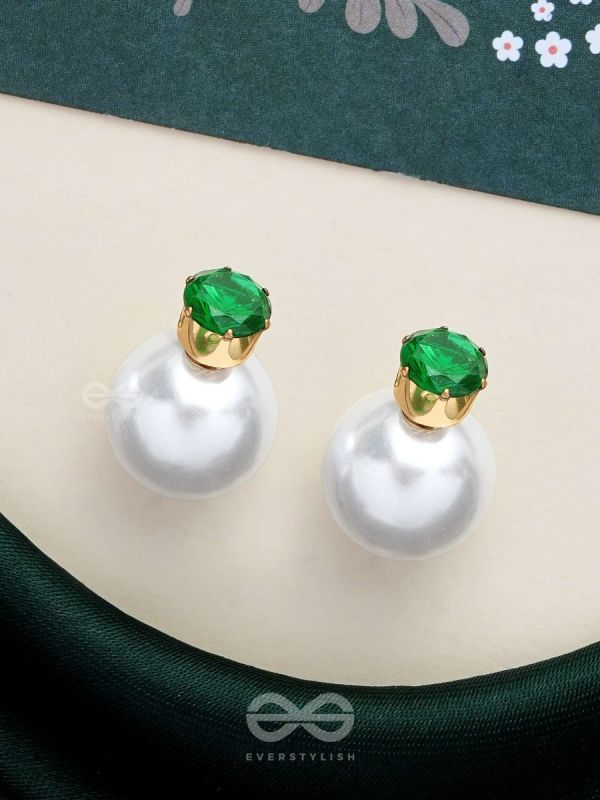 A MYSTIC PEARL - GOLDEN EMBELLISHED EARRINGS (GREEN)