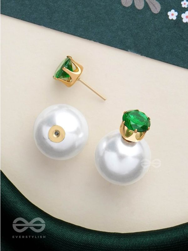 A MYSTIC PEARL - GOLDEN EMBELLISHED EARRINGS (GREEN)
