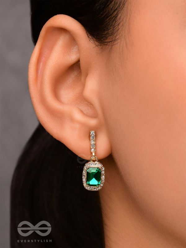 GLOWING GLIMMERS - SILVER AND GREEN EMBELLISHED EARRINGS