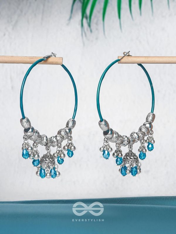The Aqua Orbits - Silver Hoop Earrings
