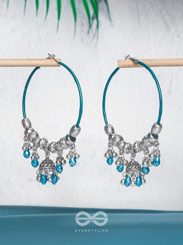 The Aqua Orbits - Silver Hoop Earrings
