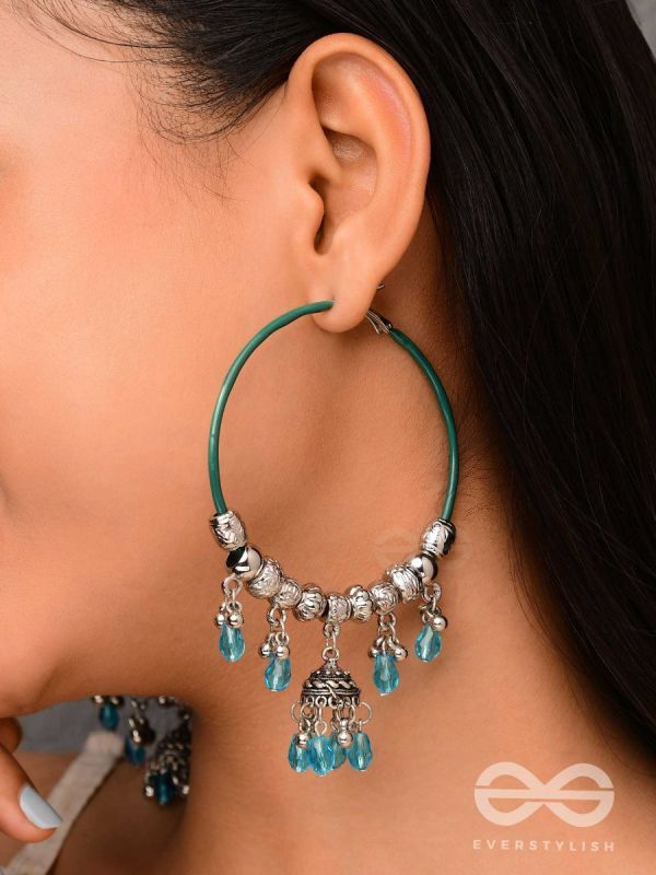 The Aqua Orbits - Silver Hoop Earrings