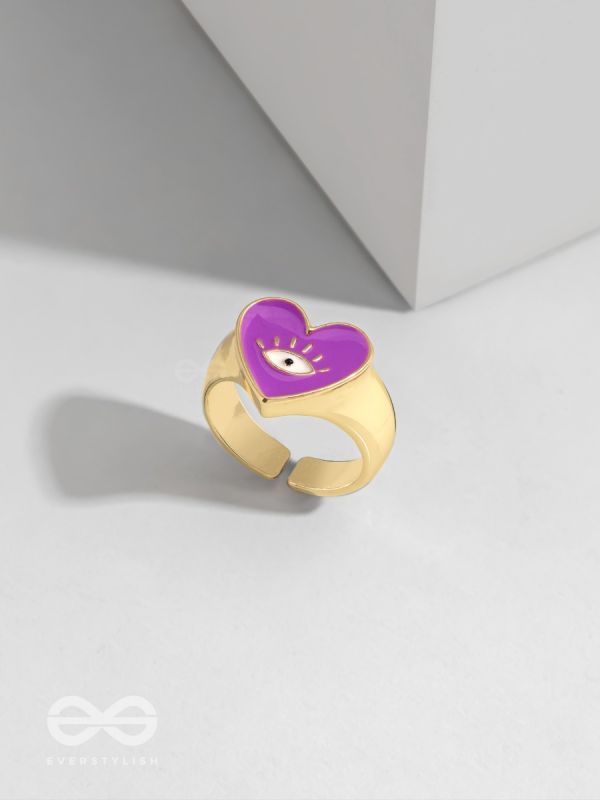 Eye Heart You - Purple Enamelled Golden Ring (Adjustable)