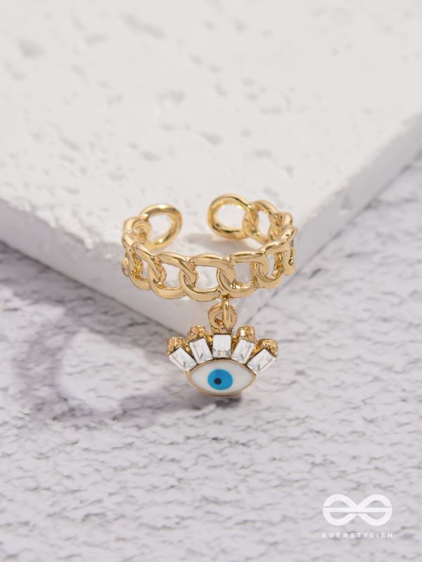Guardian Gaze - Golden Embellished Charm Ring 