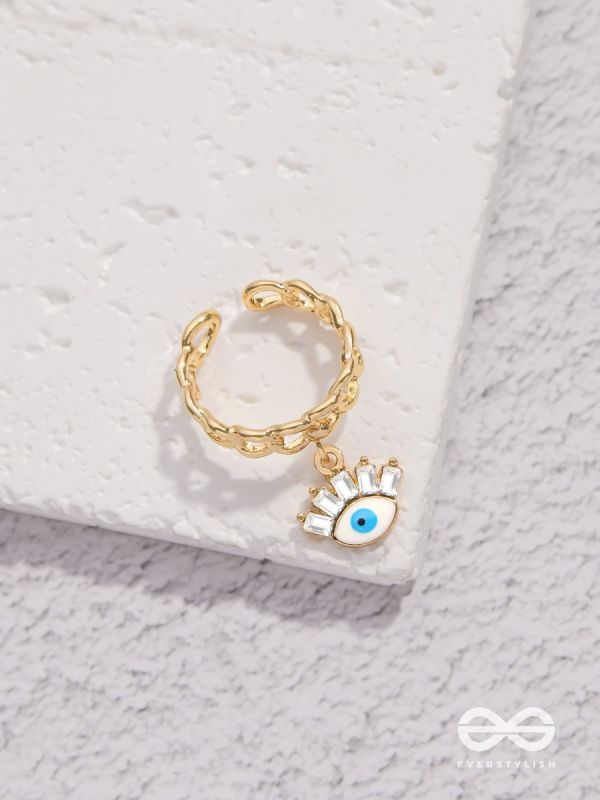 Guardian Gaze - Golden Embellished Charm Ring 