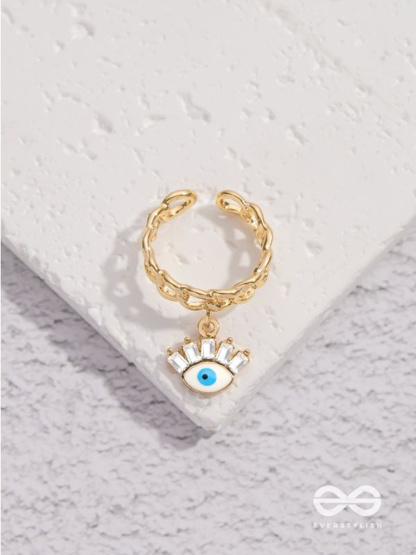 Guardian Gaze - Golden Embellished Charm Ring 