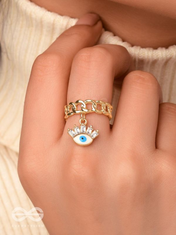 Guardian Gaze - Golden Embellished Charm Ring 