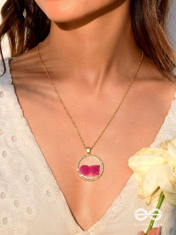 Bloom And Blush - Pressed Flowe Resin Pendant With Anti-Tarnish Coating 