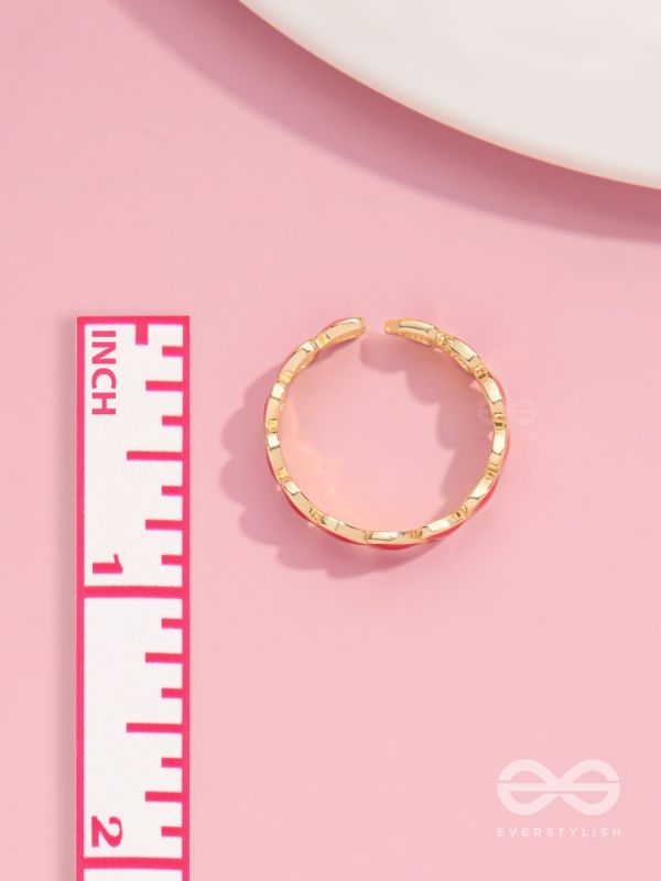 Crimson Hearts - Golden & Red Enamelled Ring