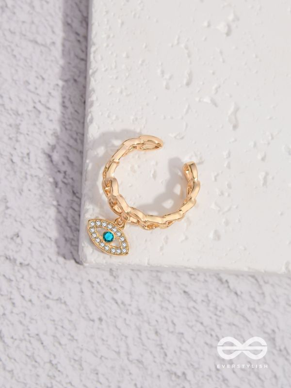Eye Of Glamour - Golden Embellished Charm Ring (Adjustable)