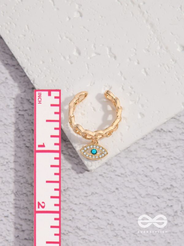 Eye Of Glamour - Golden Embellished Charm Ring (Adjustable)