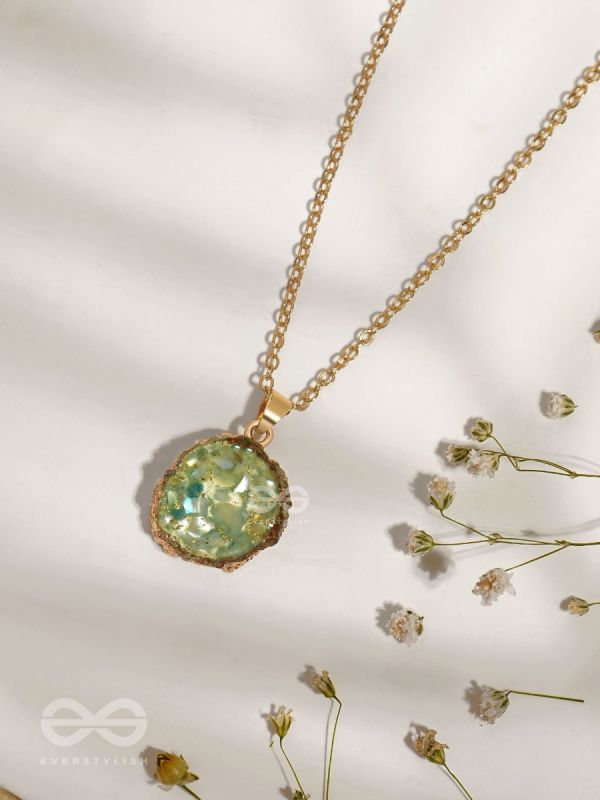 The Aqua Bloom - Golden And Teal Resin Pendant With Anti-Tarnish Coating