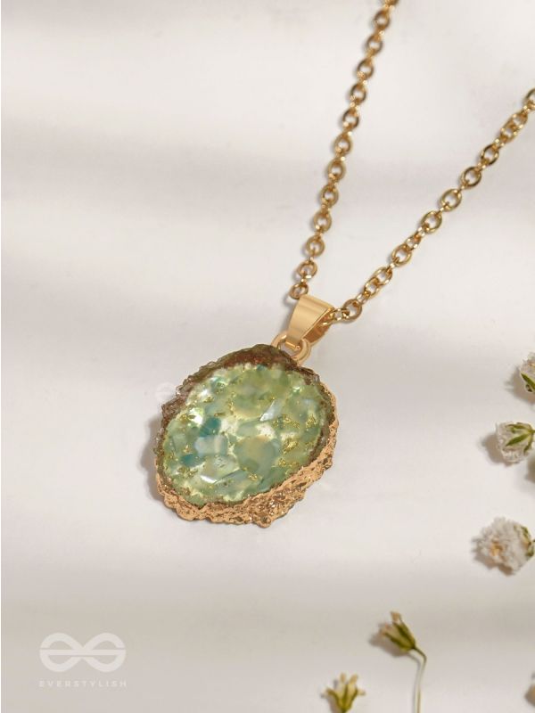 The Aqua Bloom - Golden And Teal Resin Pendant With Anti-Tarnish Coating