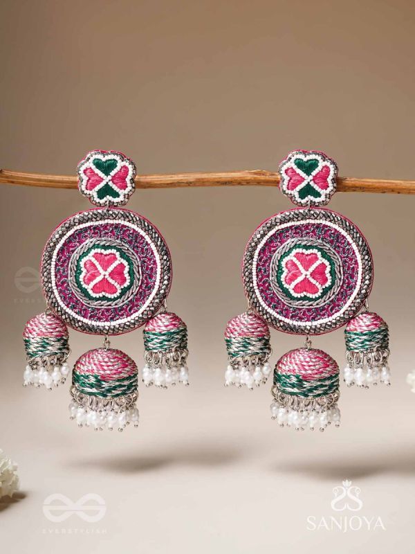 Sumardava- The Art Of Softness- Resham, Beads And Cutdana Hand Embroidered Earrings