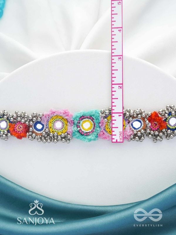 Ataya - The Spring'S Palette - Beads, Mirror And Resham Hand Embroidered Oxidised Neckpiece