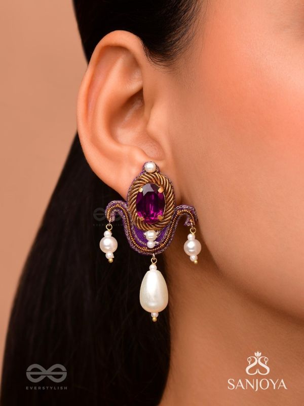 Ankusi- The Angel's Souvenir- Stones And Pearl Drops Hand Embroidered Earrings