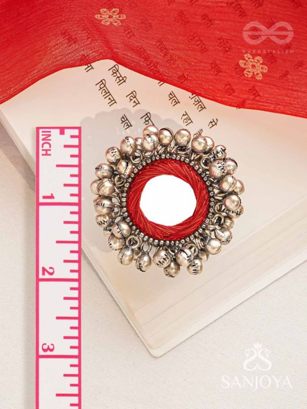 Ankara - The Tinkling Melodies - Beads And Mirror Hand Embroidered Oxidised Ring
