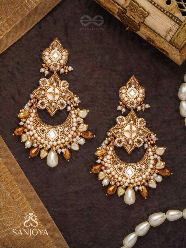 Adhirukma - The Celestial Petals - Beads, Mirrors And Glass Drops Hand Embroidered Earrings