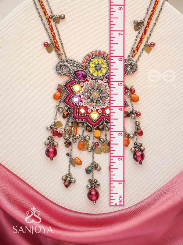 Ucchvasita - The Royal Bloom - Stones, Mirror And Beads Hand Embroidered Oxidized Neckpiece