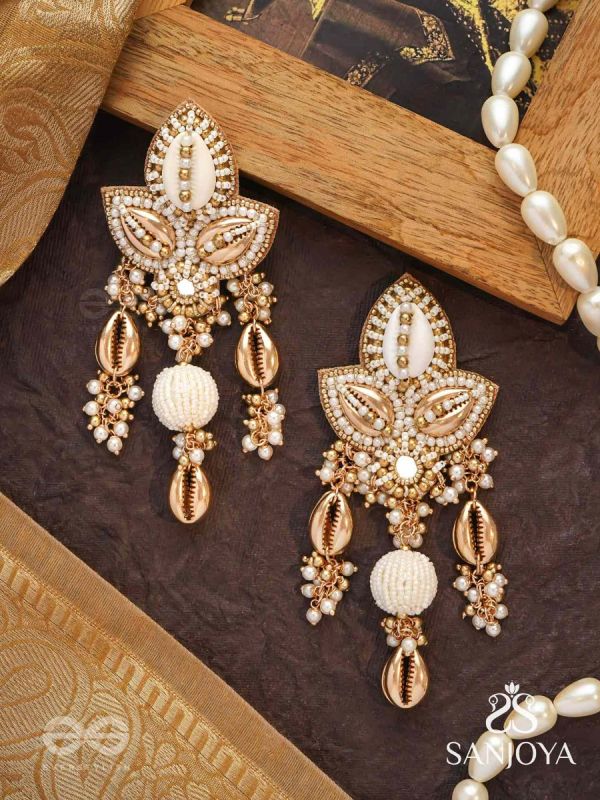 Pavi - Winter Wonderland - Beads And Shells Hand Embroidered Earrings
