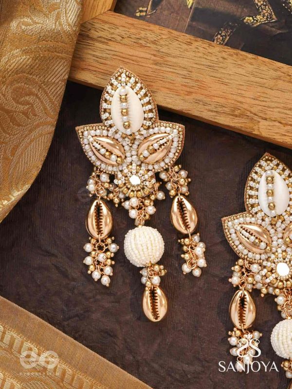 Pavi - Winter Wonderland - Beads And Shells Hand Embroidered Earrings