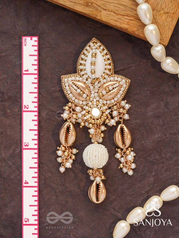 Pavi - Winter Wonderland - Beads And Shells Hand Embroidered Earrings