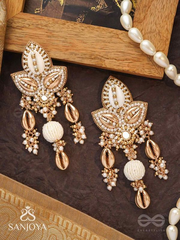 Pavi - Winter Wonderland - Beads And Shells Hand Embroidered Earrings