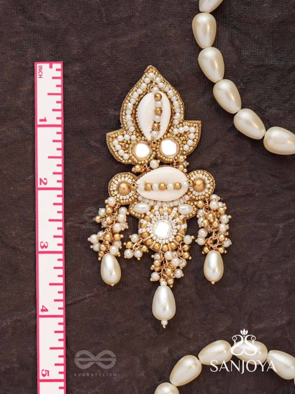Savitra - Frosty Lily - Beads, Shells And Pearl Drops Hand Embroidered Earrings