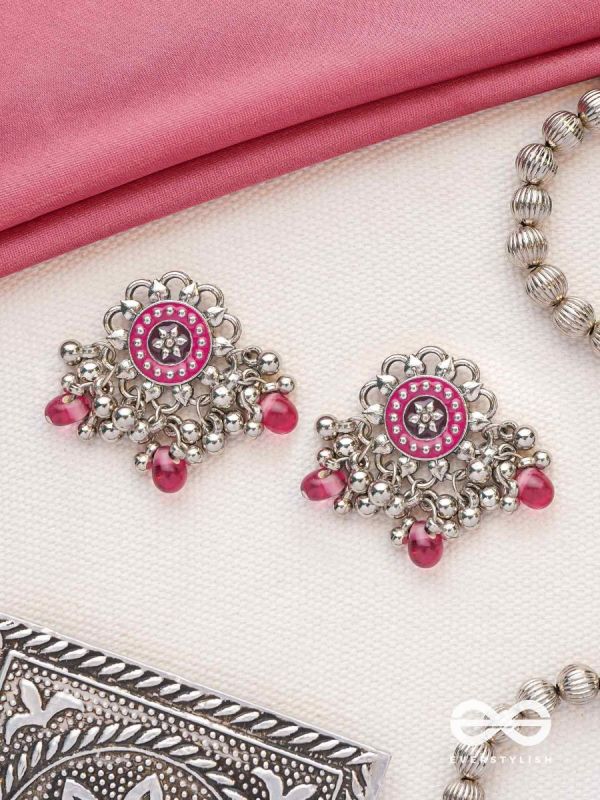 The Silver Talisman- Enamelled Oxidised Earrings