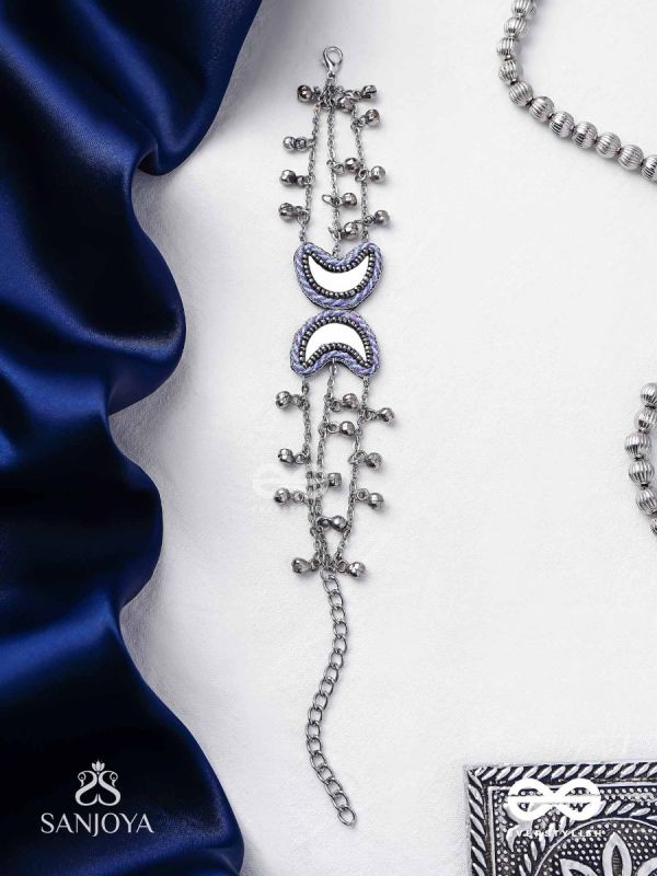 Chandrasalokya - The Lunar Twins - Mirrors, Resham And Beads Hand Embroidered Oxidised Bracelet