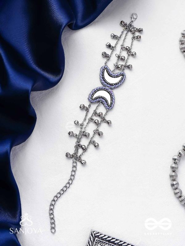 Chandrasalokya - The Lunar Twins - Mirrors, Resham And Beads Hand Embroidered Oxidised Bracelet