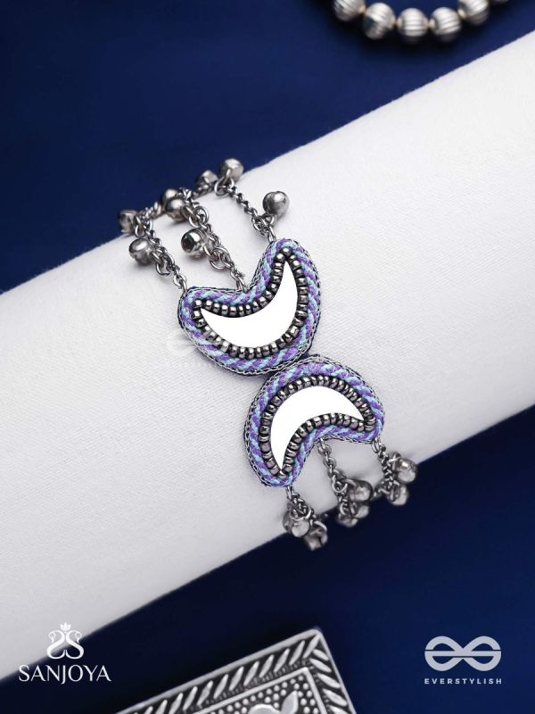 Chandrasalokya - The Lunar Twins - Mirrors, Resham And Beads Hand Embroidered Oxidised Bracelet