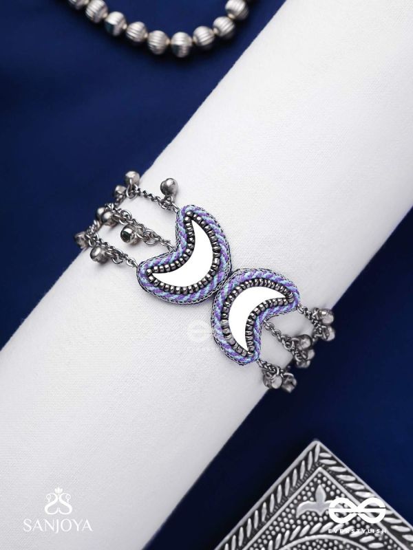 Chandrasalokya - The Lunar Twins - Mirrors, Resham And Beads Hand Embroidered Oxidised Bracelet