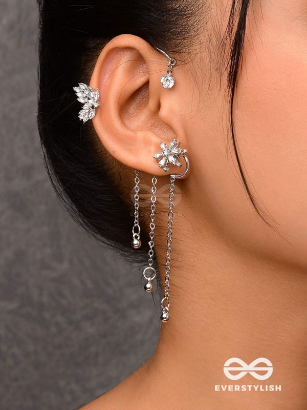 The Drizzling Stars - Silver Embellished Single Right Side Ear cuff (Non-Piercing)