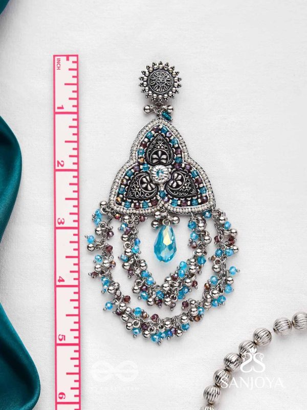 Prakirtih- The Euphoric Celebrations- Beads And Glass Drops Hand Embroidered Oxidised Earrings