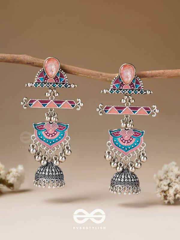 The Rosy Patterns- Stone Enamelled Oxidised Earrings