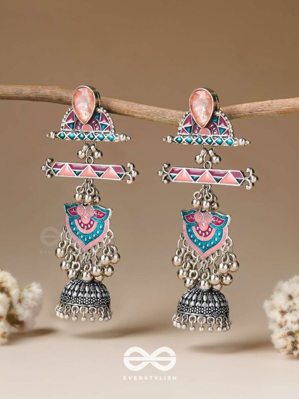 The Rosy Patterns- Stone Enamelled Oxidised Earrings