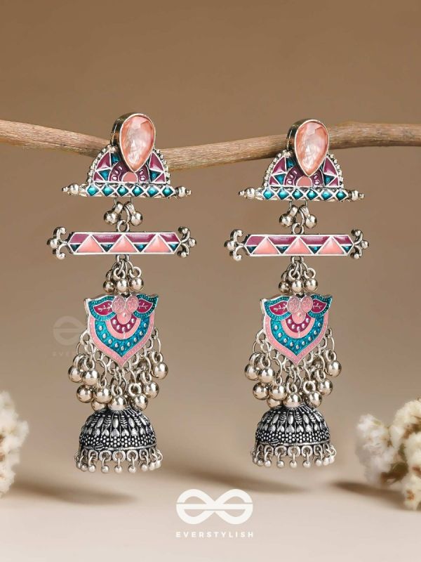 The Rosy Patterns- Stone Enamelled Oxidised Earrings