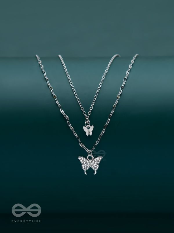 Flutterby Fantasy - Multilayered Silver Necklace With Anti-Tarnish Coating