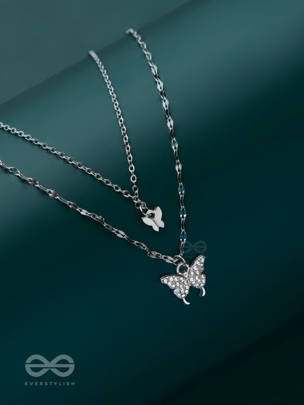 Flutterby Fantasy - Multilayered Silver Necklace With Anti-Tarnish Coating