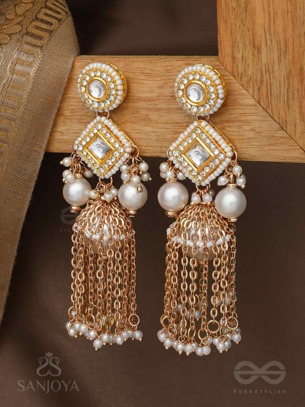 Tolaka - Seashell Mirage - Beads, Kundan And Polki Finished Hand Embroidered Earrings